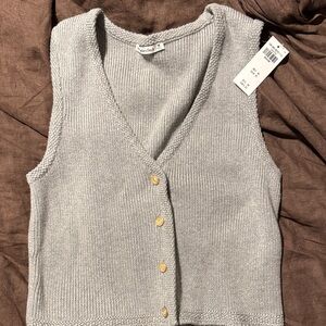 Abercrombie & Fitch Gray Button Down Knit Top